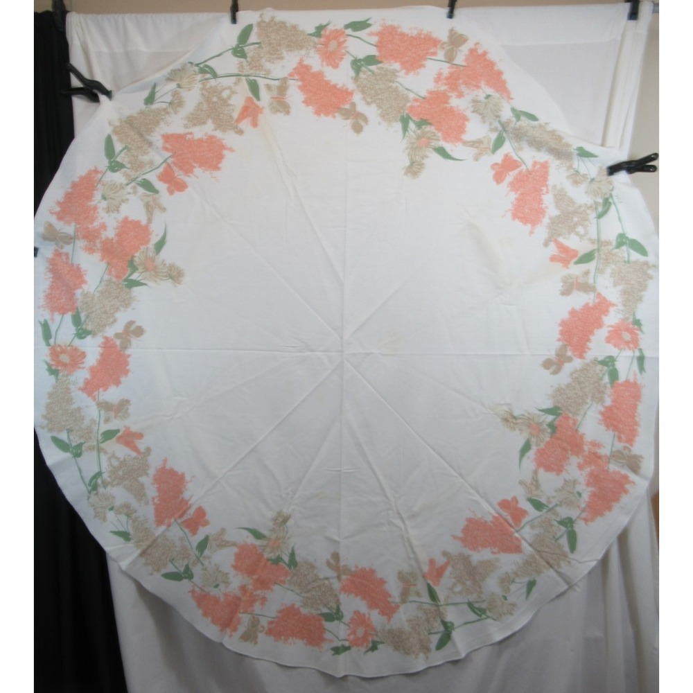 Vintage Vera Neumann Tablecloth Round Butterfly Floral Print Cotton 85"